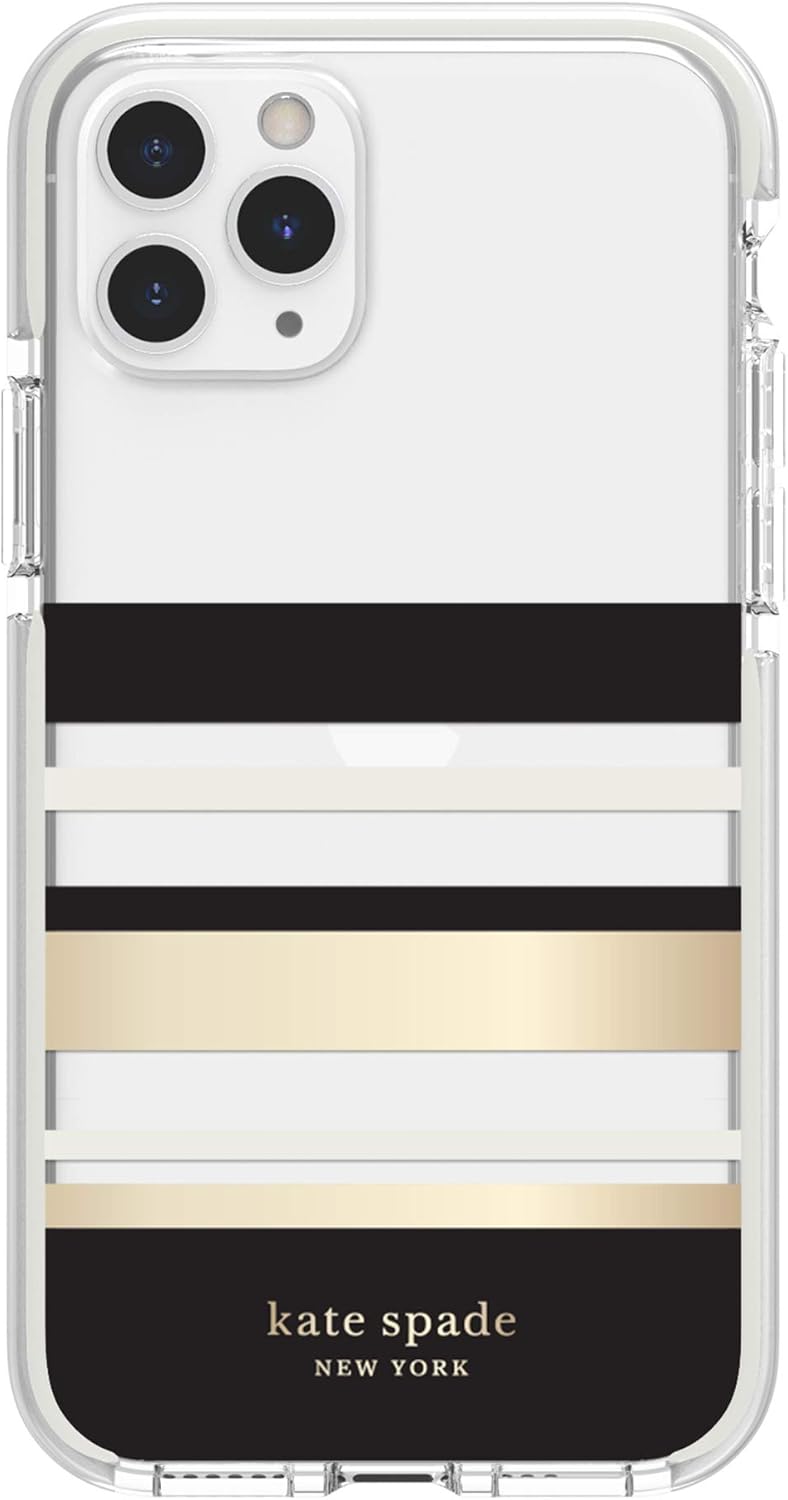 kate spade new york Park Stripe Case for iPhone 11 Pro,Polycarbonate,Shock-Absorbent - Defensive Hardshell with Cream Bumper